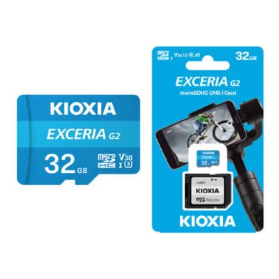 کارت حافظه‌ microSDHC کیوکسیا KIOXIA مدل  G2 EXCERIA کلاس 10 استاندارد V30-U3 سرعت 100MBps ظرفیت 32 گیگابایت به همراه آداپتور SD